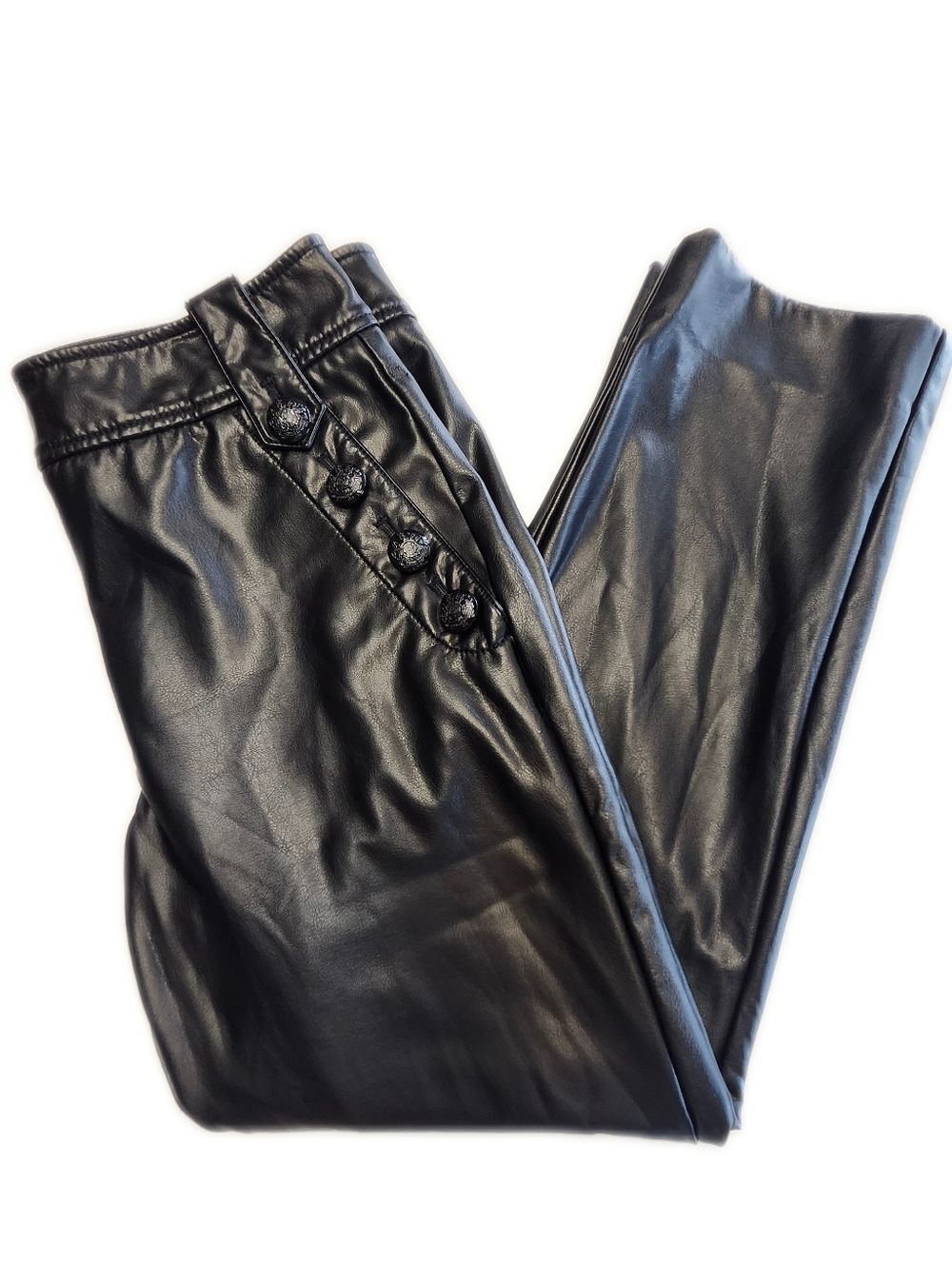White House Black Market Jolie Straight Black Faux Leather Ankle Pants, 10